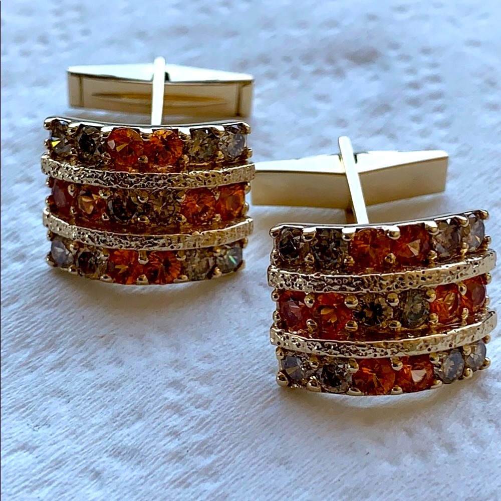 14k orange and white diamonds cufflinks